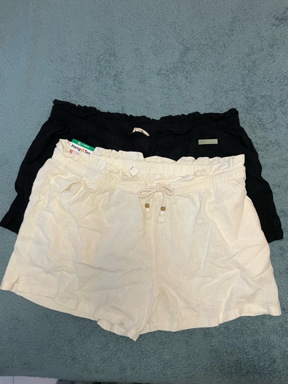Hang Ten set 2 of Women’s Drawstring Linen-Blend Shorts in beige and Black